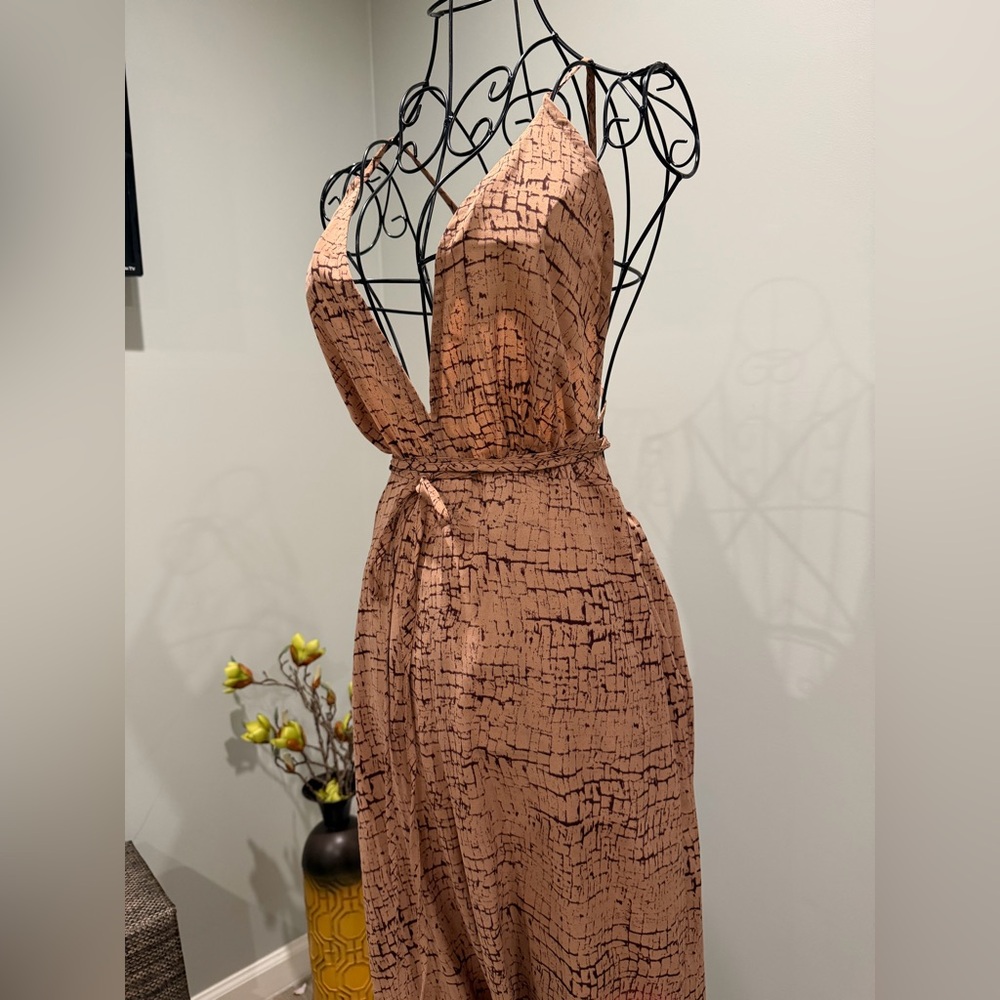 PrettyLittleThing Brown Plunge Wide Leg Jumpsuit | Strappy Back | Size 6 - Picture 4 of 10